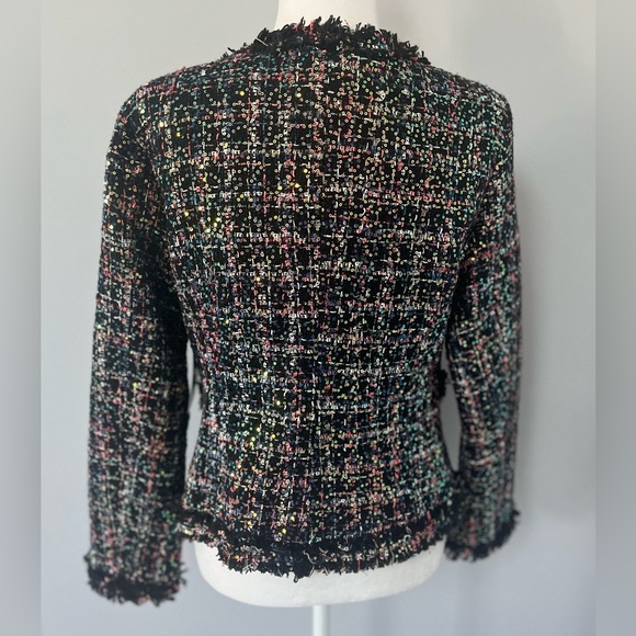 Boston Proper Tweed Open Front Jacket Colorful Sequins Women’s Size 10 NEW - Picture 4 of 15